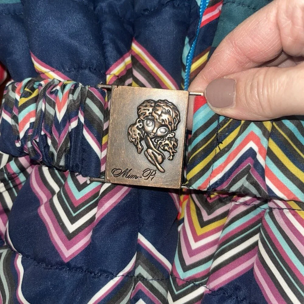 Mim Pi stretch puffer belted coat girls size 4 chevron - Picture 6 of 13